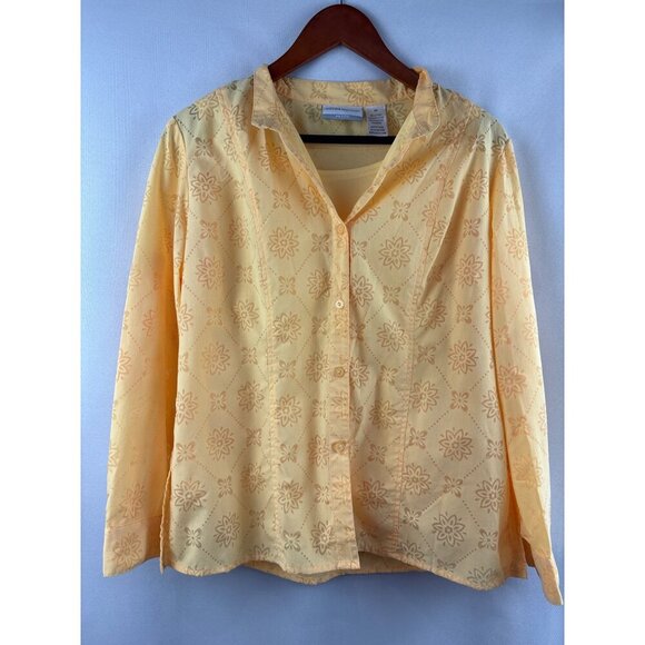 Alfred Dunner Petite 8P Yellow Floral Button-Up Blouse & Tank Top Set - Picture 2 of 6